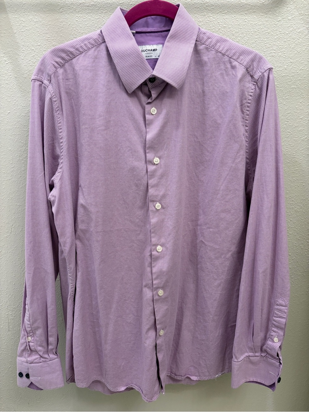 Duchamp London dress shirt plaid 16.5/L 42 slim fit purple